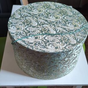 World Market Large Round Green Paisley Storage Hat Box